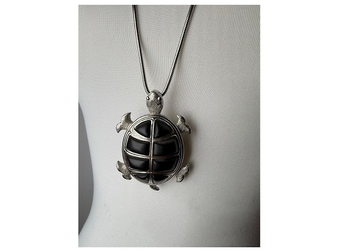 Collana con pendente logo Givenchy vintage argento nero - vista 2