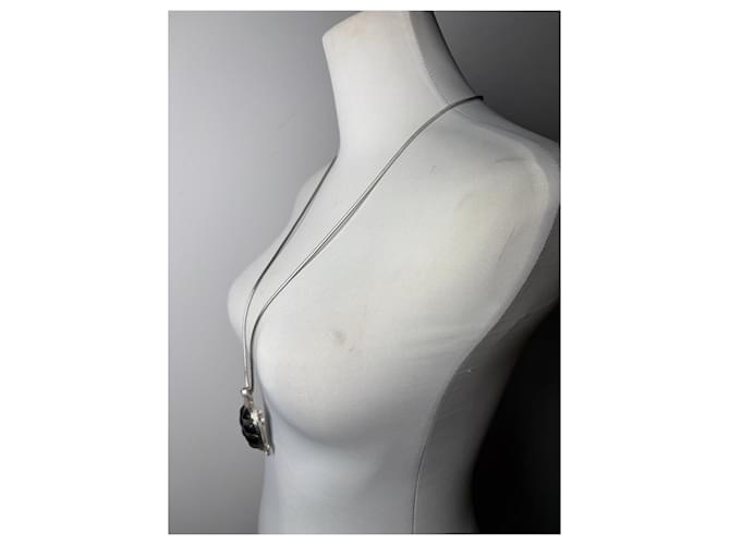 Collana con pendente logo Givenchy vintage argento nero - vista 3