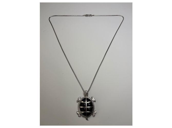 Collana con pendente logo Givenchy vintage argento nero - vista 5