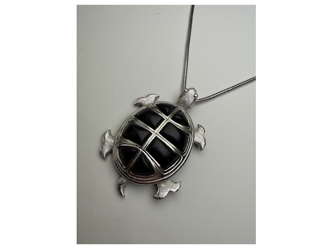 Collana con pendente logo Givenchy vintage argento nero - vista 6