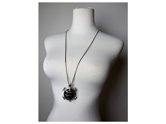 Collana con pendente logo Givenchy vintage argento nero - vista 7
