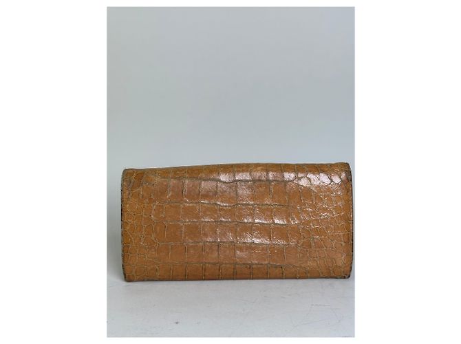 Vintage Miu Miu Crocodile-Embossed Leather Wallet Tan Camel - view 10