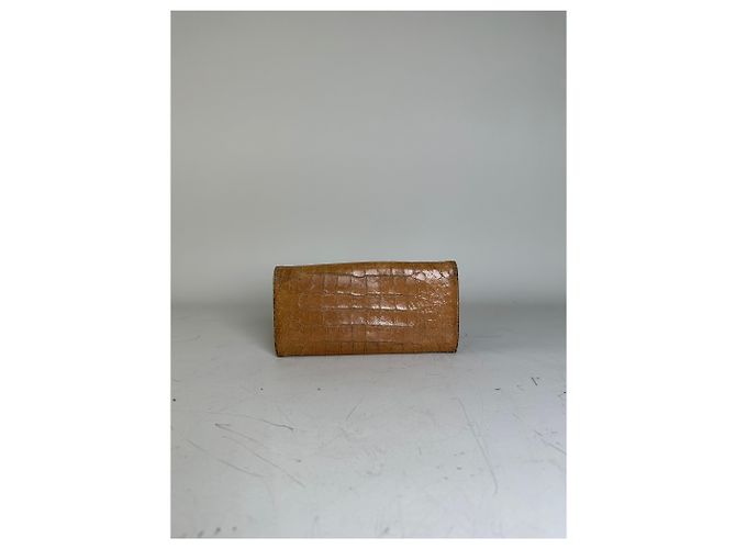 Vintage Miu Miu Crocodile-Embossed Leather Wallet Tan Camel - view 2