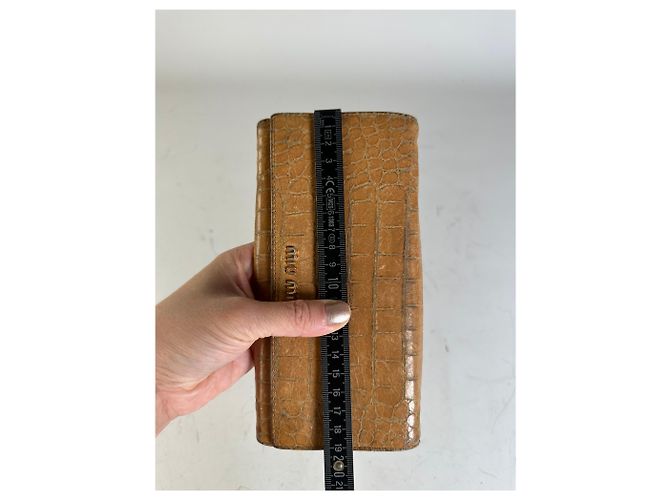 Vintage Miu Miu Crocodile-Embossed Leather Wallet Tan Camel - view 6