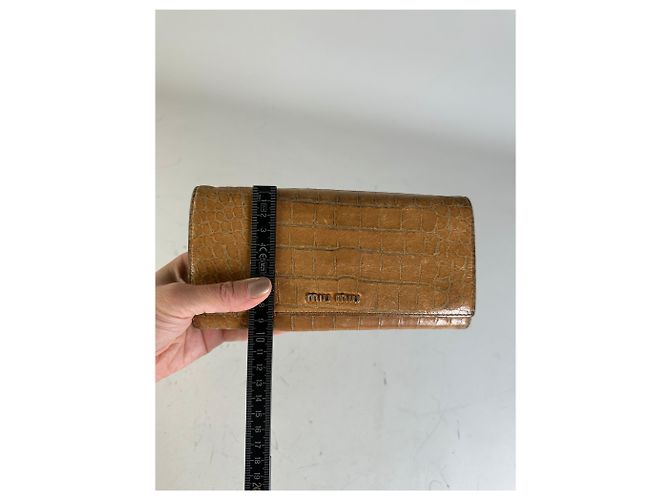 Vintage Miu Miu Crocodile-Embossed Leather Wallet Tan Camel - view 7