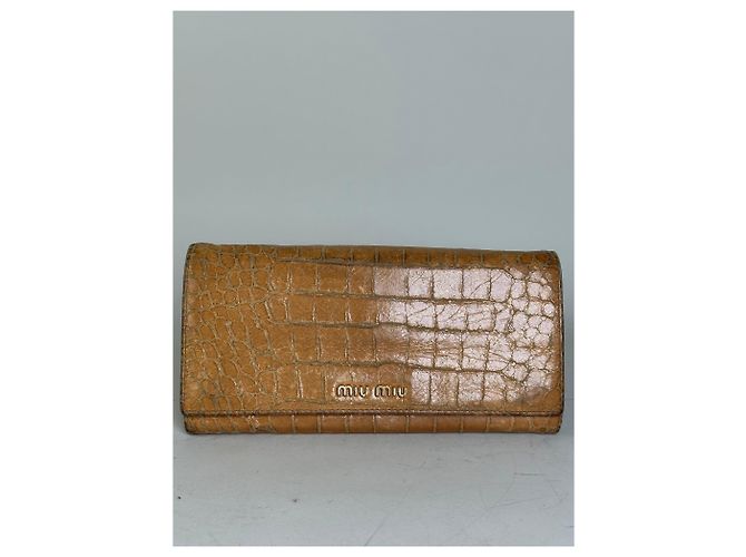 Vintage Miu Miu Crocodile-Embossed Leather Wallet Tan Camel - view 9