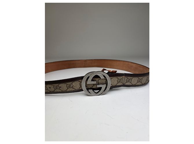 Vintage Gucci GG Supreme Canvas Gürtel Beige Brown Silver - Ansicht 6