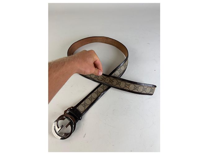 Vintage Gucci GG Supreme Canvas Gürtel Beige Brown Silver - Ansicht 7