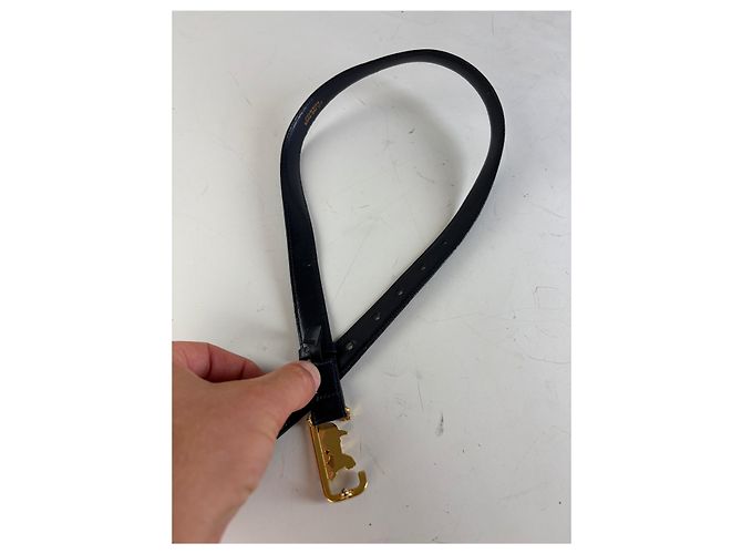 Céline Vintage Celine Ledergürtel Schwarz Goldene Schnalle - Ansicht 4
