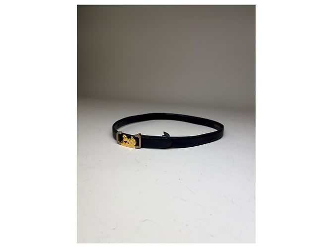 Céline Vintage Celine Ledergürtel Schwarz Goldene Schnalle - Ansicht 5
