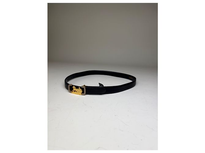 Céline Vintage Celine Ledergürtel Schwarz Goldene Schnalle - Ansicht 9