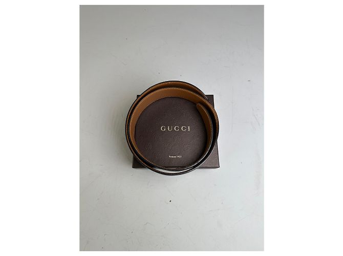 Cinto Vintage Gucci de couro Preto Tan Sem fivela - vista 3