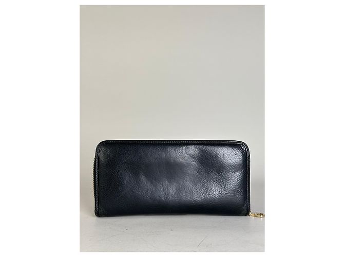 Vintage Loewe Textured Leather Wallet Black Gold Zip - view 10