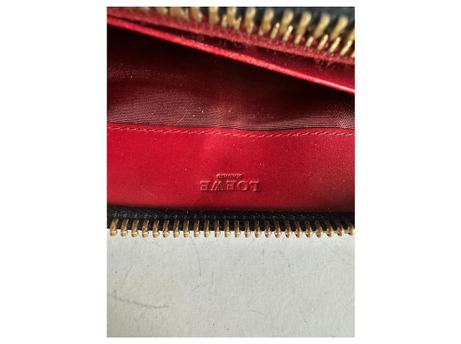 Vintage Loewe Textured Leather Wallet Black Gold Zip - view 5