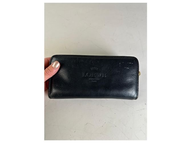 Vintage Loewe Textured Leather Wallet Black Gold Zip - view 7