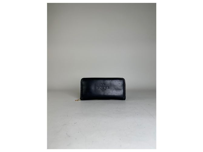 Vintage Loewe Textured Leather Wallet Black Gold Zip - view 9