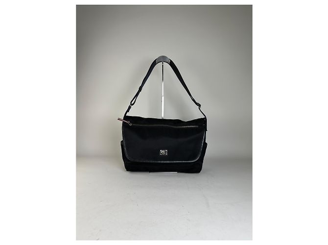 Vintage Burberry Nylon Schultertasche Schwarz Silber - Ansicht 14
