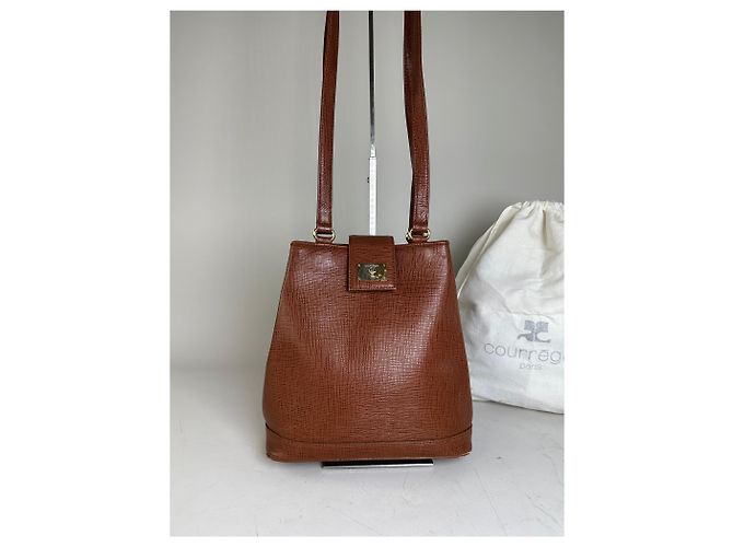 Vintage Courreges Schultertasche aus strukturiertem Leder Rust Gold Rot - Ansicht 5