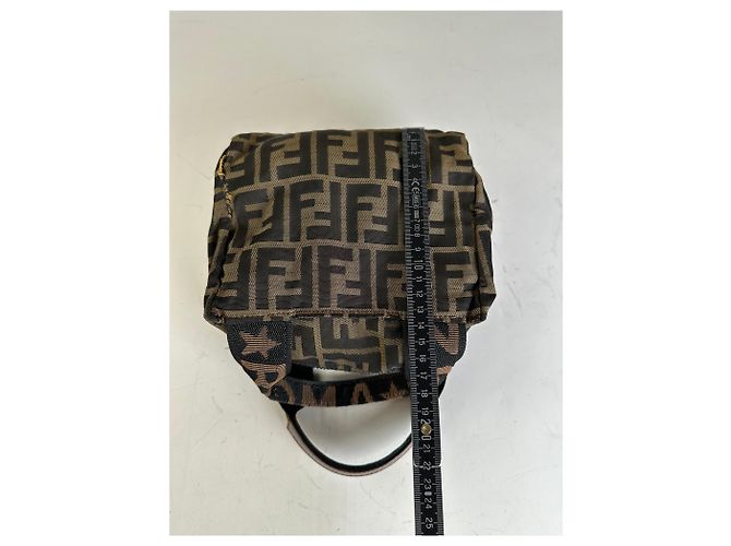 Mini Tote Vintage Fendi FF Monogram de Nylon Brown Beige Castaño - vista 12