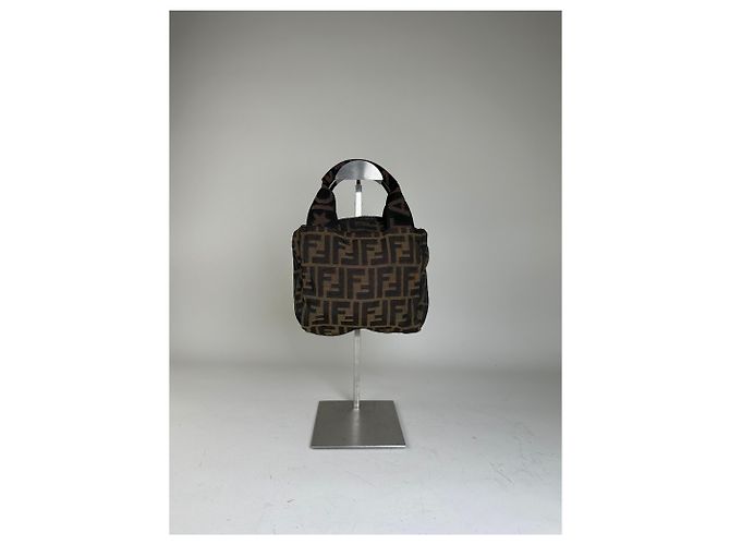 Mini Tote Vintage Fendi FF Monogram de Nylon Brown Beige Castaño - vista 13