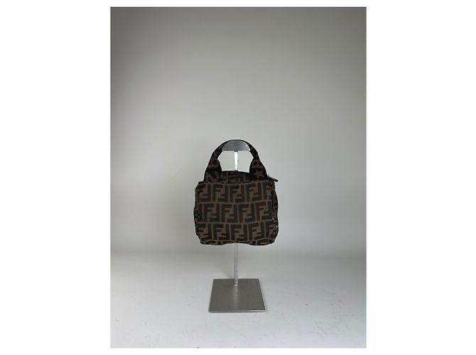 Mini Tote Vintage Fendi FF Monogram de Nylon Brown Beige Castaño - vista 14