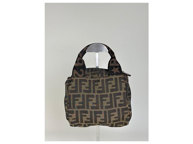Mini Tote Vintage Fendi FF Monogram de Nylon Brown Beige Castaño - vista 2
