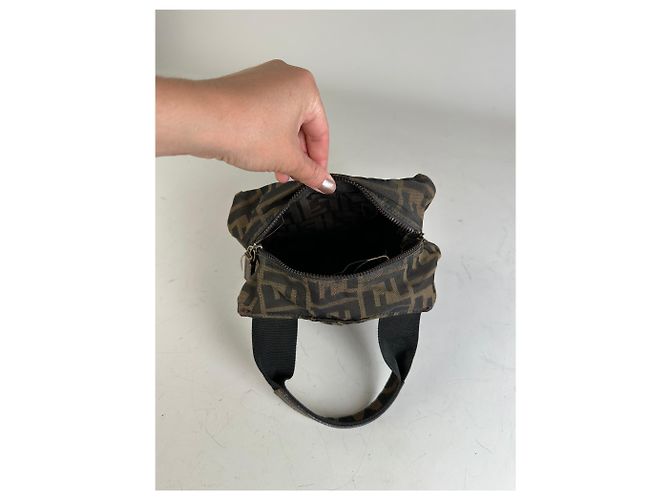 Mini Tote Vintage Fendi FF Monogram de Nylon Brown Beige Castaño - vista 3