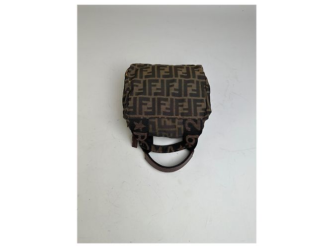 Mini Tote Vintage Fendi FF Monogram de Nylon Brown Beige Castaño - vista 8