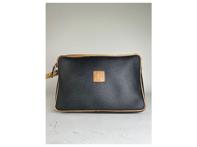 Clutch Vintage Givenchy in pelle martellata Nero Beige Oro - vista 12