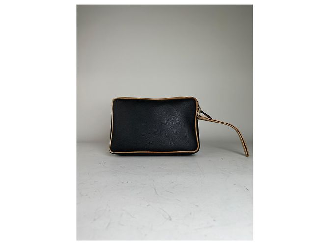 Clutch Vintage Givenchy in pelle martellata Nero Beige Oro - vista 2