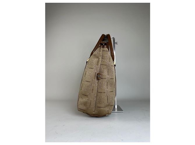 Vintage Givenchy 4G Logo Canvas Tote Beige Brown Gold - Ansicht 4
