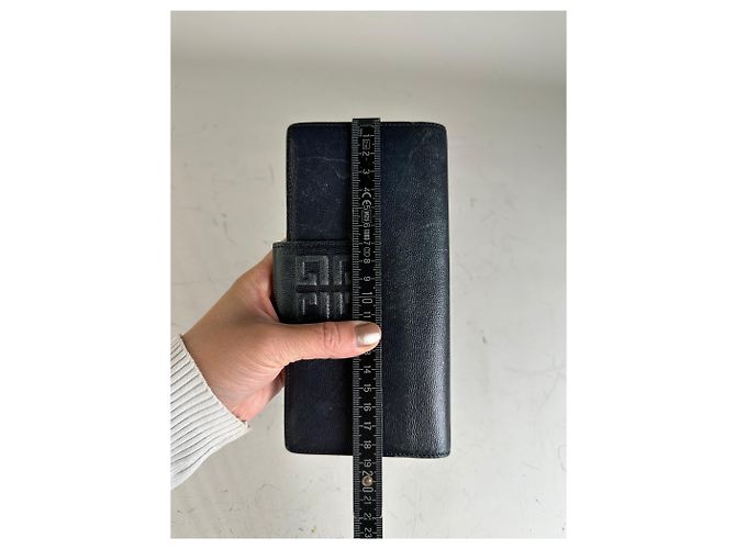 Vintage Givenchy Leather Long Wallet Black Gold - view 7