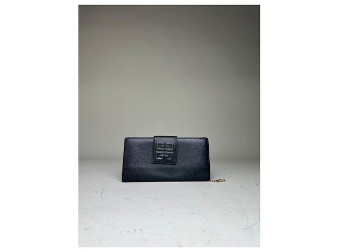 Vintage Givenchy Leather Long Wallet Black Gold - view 9