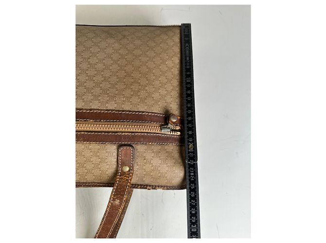 Céline Tote Vintage Celine in Tela e Pelle Beige Brown Gold - vista 10