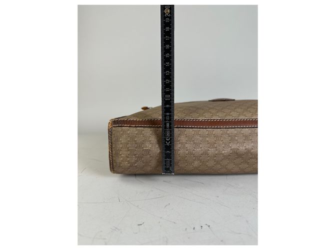 Céline Tote Vintage Celine in Tela e Pelle Beige Brown Gold - vista 12