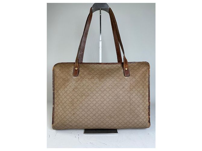Céline Tote Vintage Celine in Tela e Pelle Beige Brown Gold - vista 14