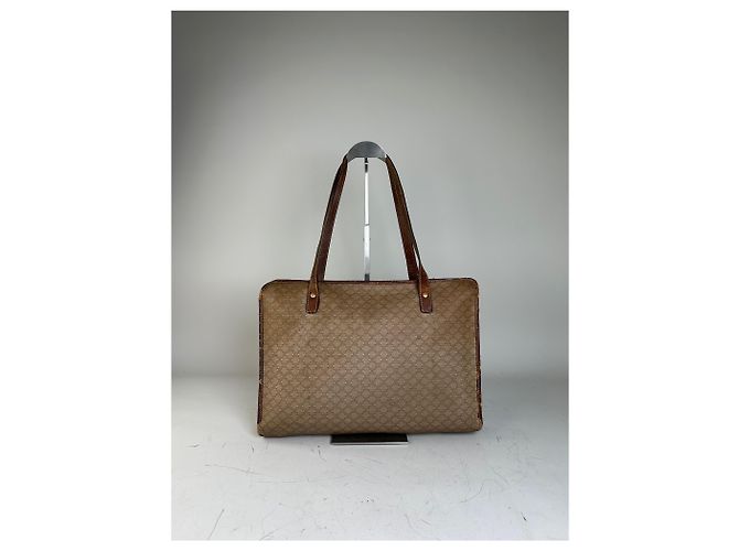 Céline Tote Vintage Celine in Tela e Pelle Beige Brown Gold - vista 2
