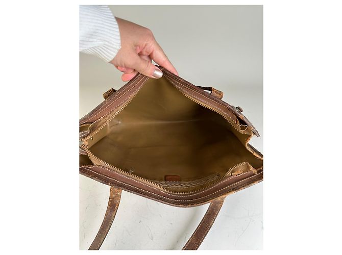 Céline Tote Vintage Celine in Tela e Pelle Beige Brown Gold - vista 3