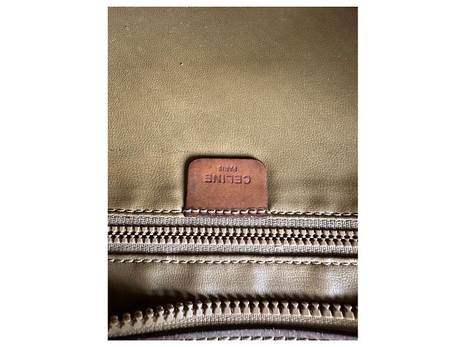 Céline Tote Vintage Celine in Tela e Pelle Beige Brown Gold - vista 5