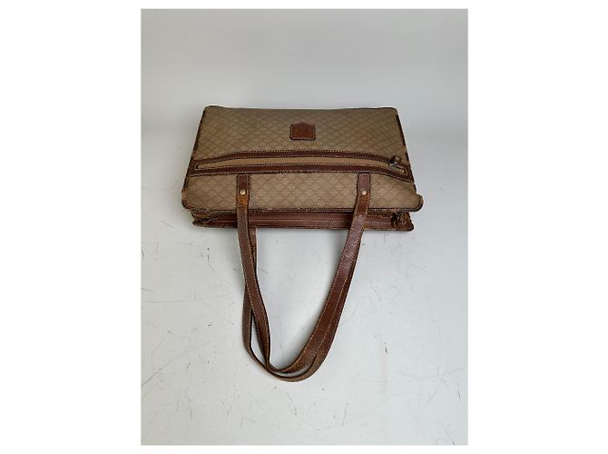 Céline Tote Vintage Celine in Tela e Pelle Beige Brown Gold - vista 8