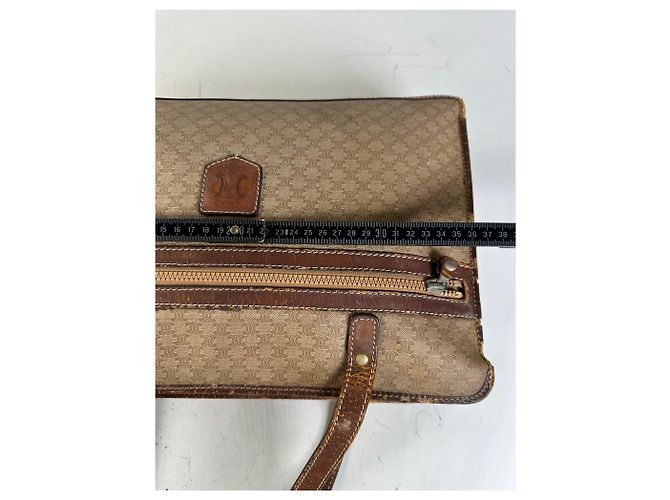Céline Tote Vintage Celine in Tela e Pelle Beige Brown Gold - vista 9