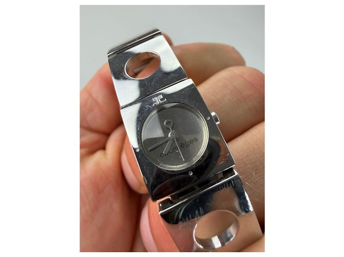 Vintage Courreges Armbanduhr aus Edelstahl mit Logo, Silber - Ansicht 3