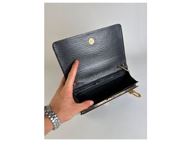 Clutch Vintage Givenchy in Pelle con Catena Nero Oro - vista 3