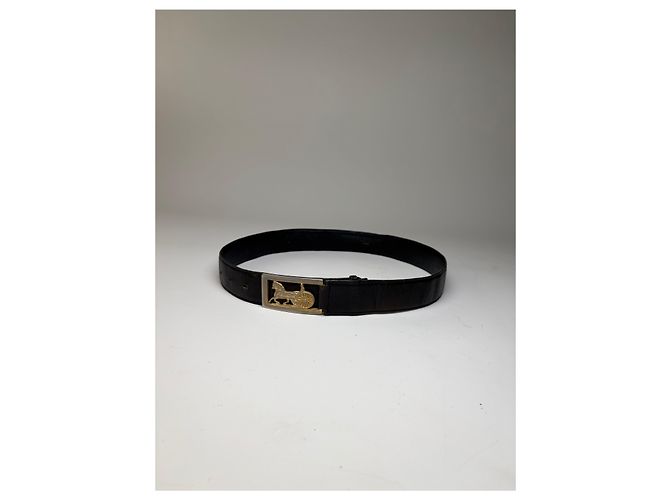 Céline Vintage Celine Ledergürtel Schwarz Goldene Schnalle - Ansicht 10