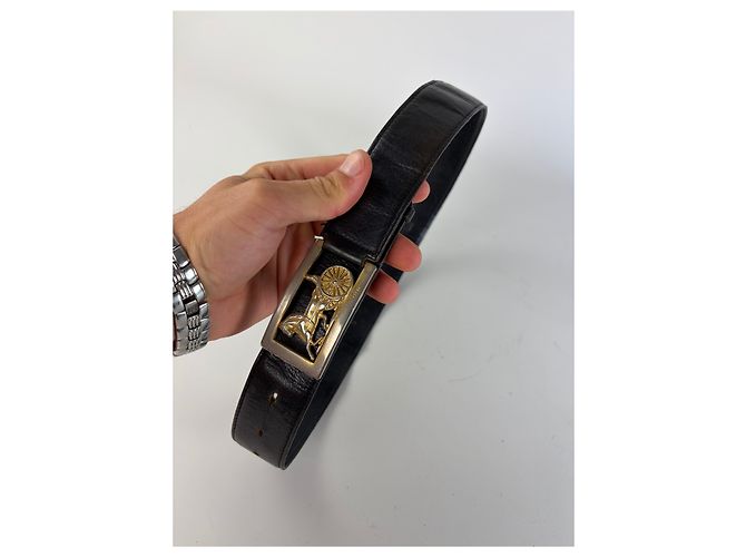 Céline Vintage Celine Ledergürtel Schwarz Goldene Schnalle - Ansicht 2