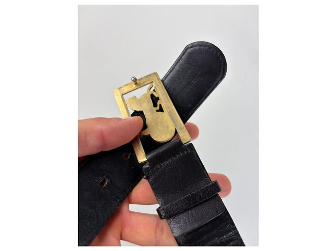 Céline Vintage Celine Ledergürtel Schwarz Goldene Schnalle - Ansicht 3