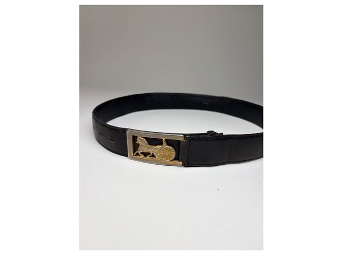 Céline Vintage Celine Ledergürtel Schwarz Goldene Schnalle - Ansicht 5