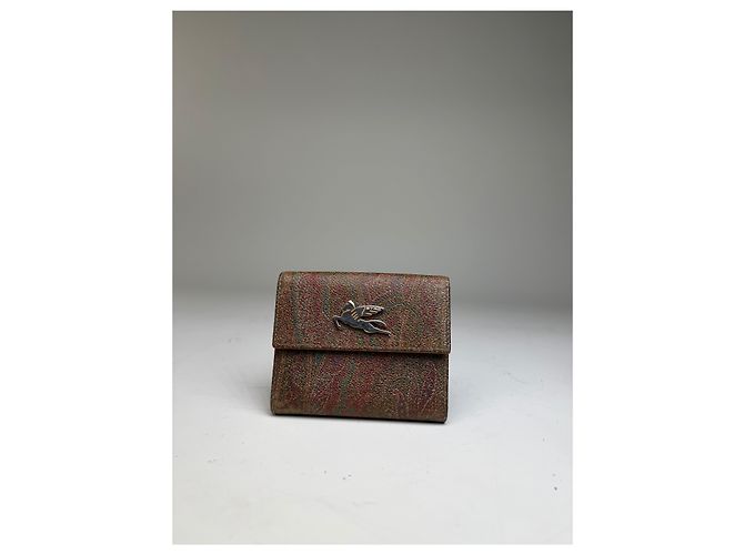 Vintage Etro Embossed Paisley Leather Wallet Rust Teal Red - view 10