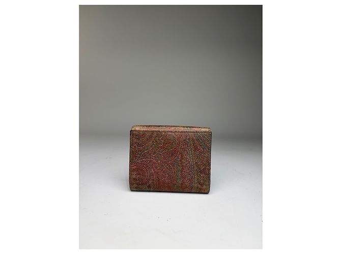 Vintage Etro Embossed Paisley Leather Wallet Rust Teal Red - view 11