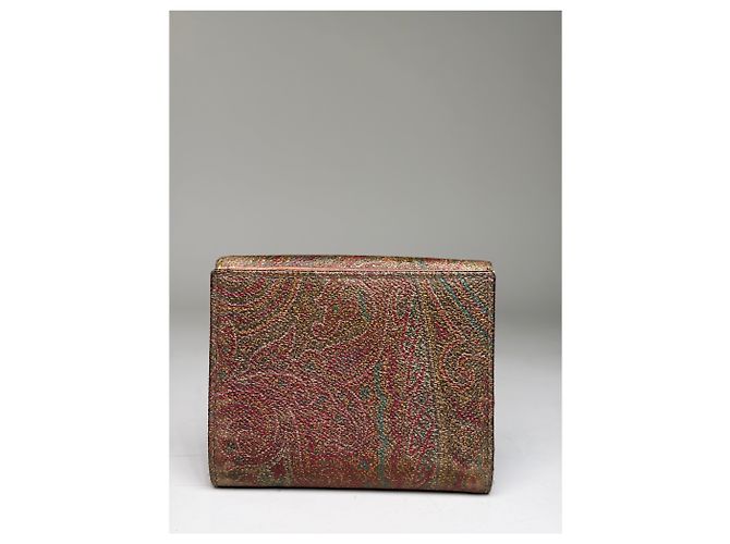 Vintage Etro Embossed Paisley Leather Wallet Rust Teal Red - view 2